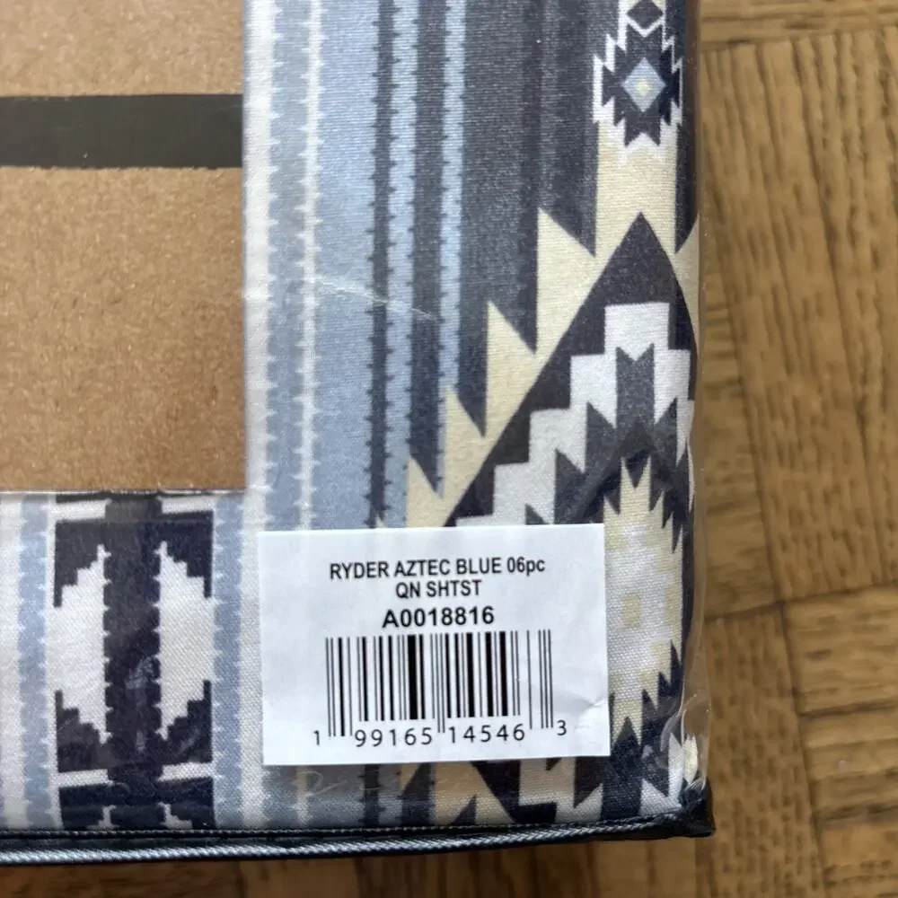 Wrangler Queen Sheet Set Ryder Aztec Blue Southwestern Geometric 6 pc Set Cowboy